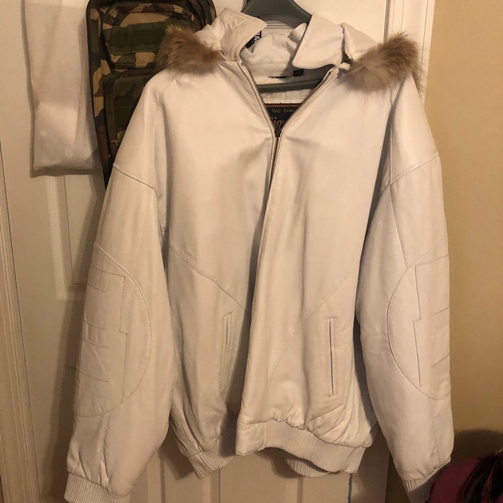 White leather 8 ball jacket